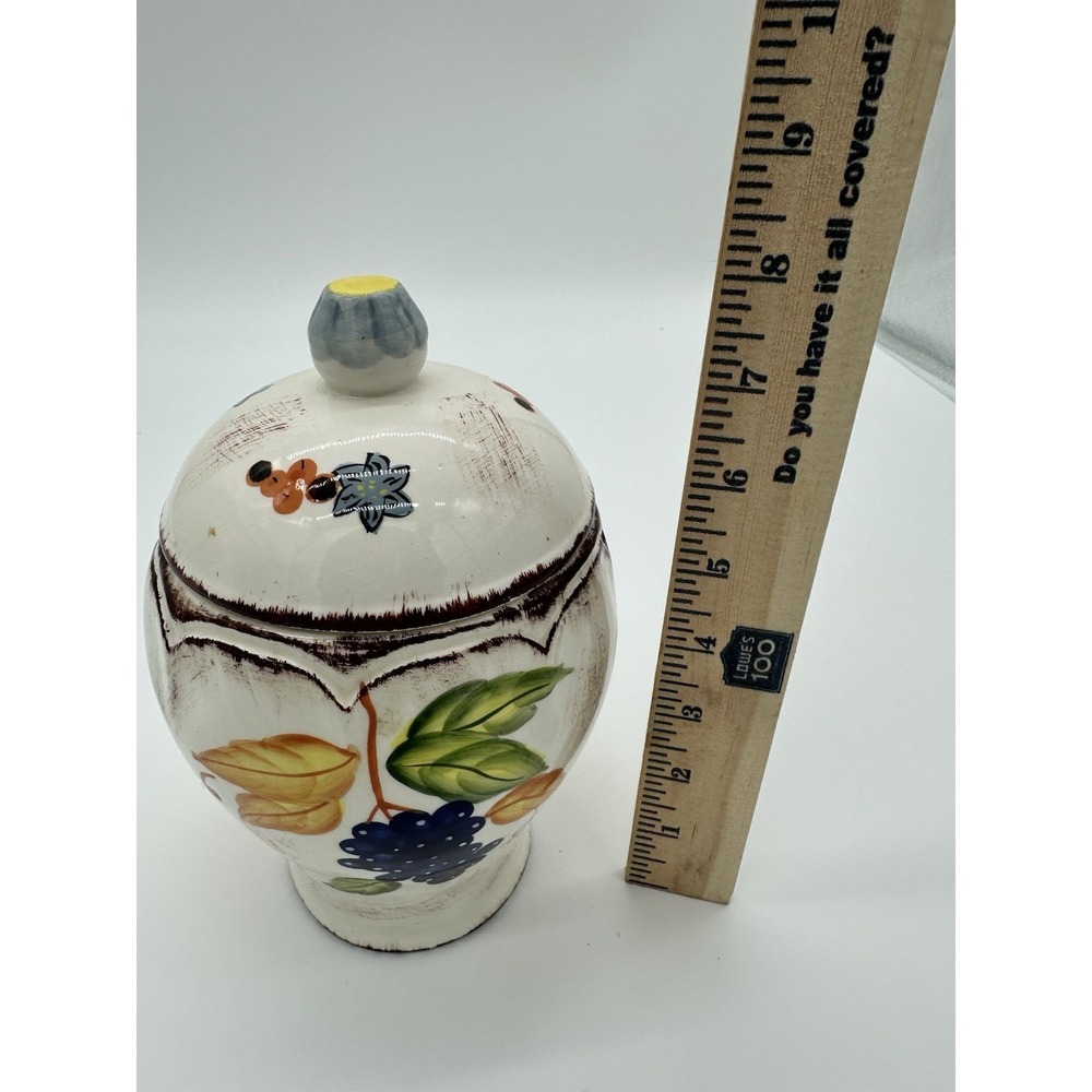 W CL Ceramic Fruit Canister Jar Lid Hand Painted Grapes Pear Apple White 8in - Picture 7 of 7